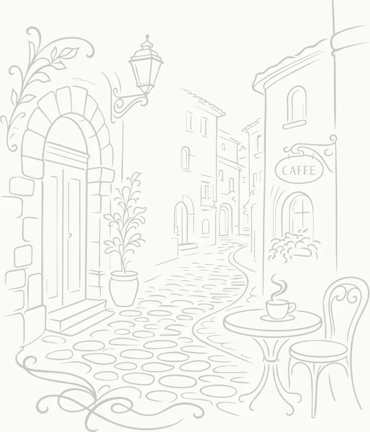 Illustration einer römischen Seitenstraße mit Café